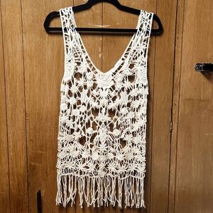 Haute society, small floral knit crochet festival top hippie, cream